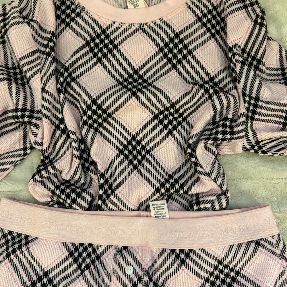 Victoria's Secret Kids Pink and Black Plaid Pajama Set